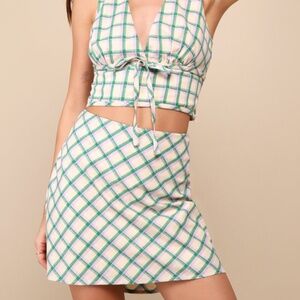 Lulus Definitely Adorable Cream Plaid High-waisted Mini Skirt White - Size S